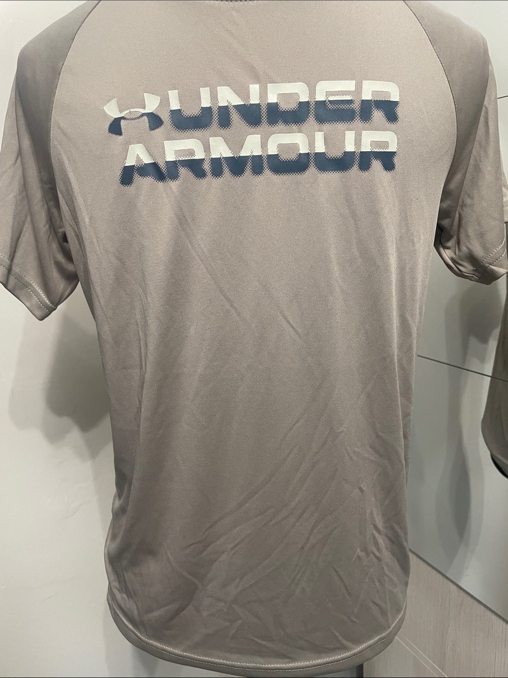 Under Armour Boys Short Sleeve Logo Tee - Gray with White/Blue Print